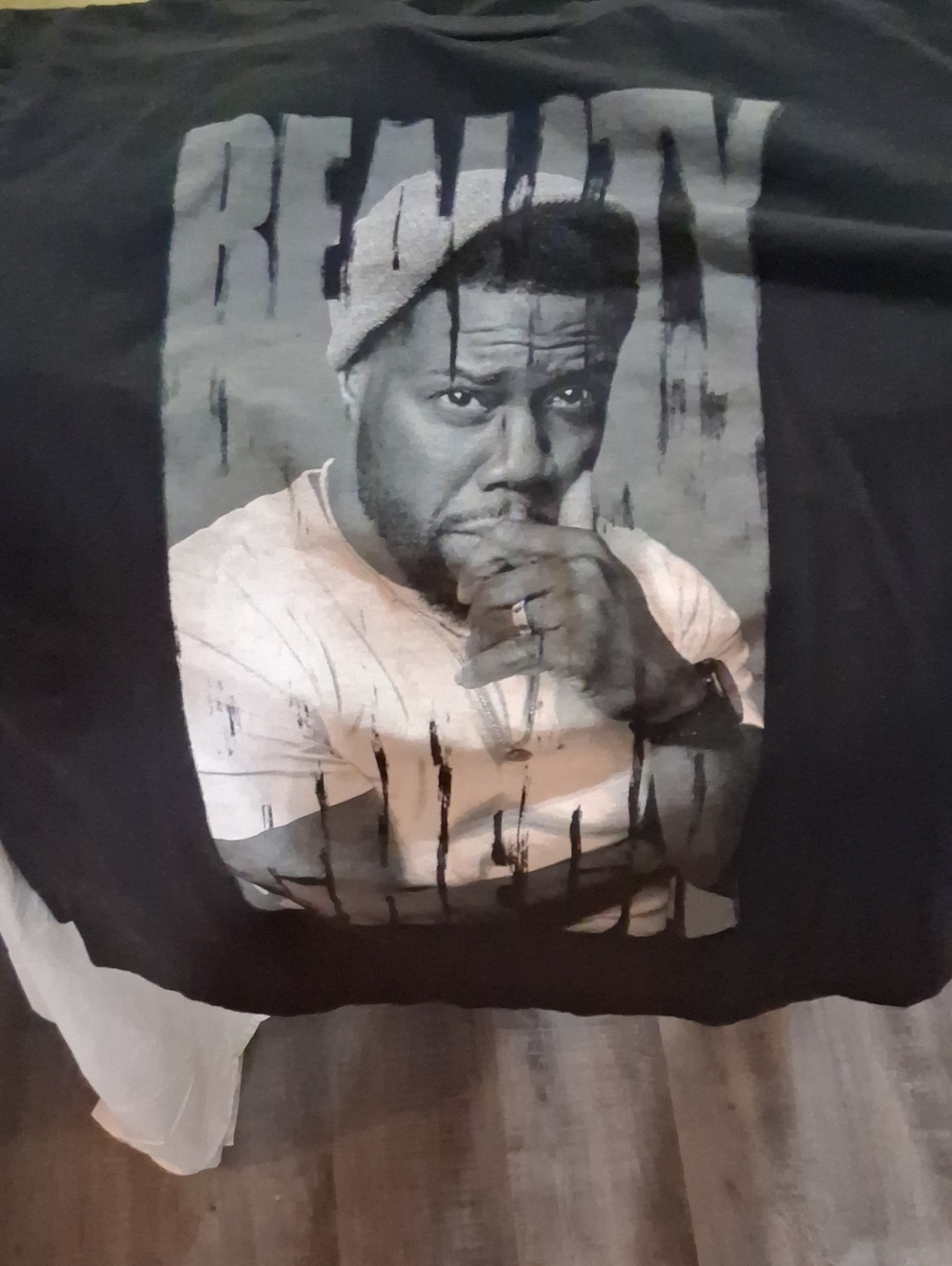 Black Graphic Tee with 'Reality' Portrait